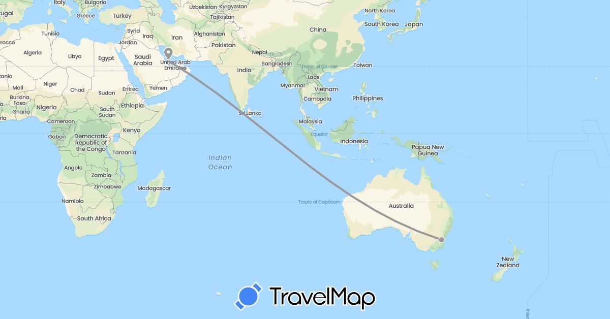 TravelMap itinerary: driving, plane in Australia, Qatar (Asia, Oceania)